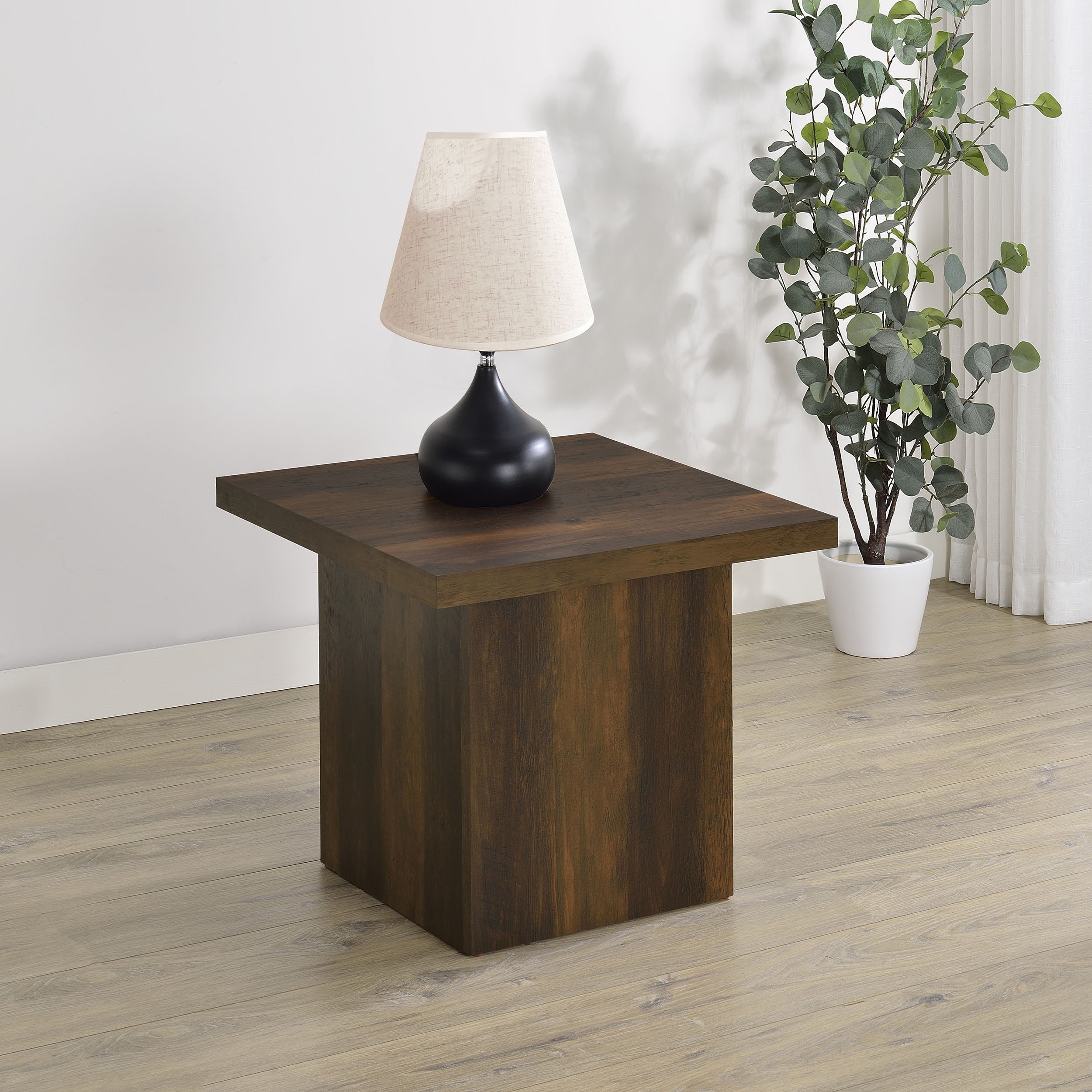 Devar Square Engineered Wood Side End Table Dark Pine