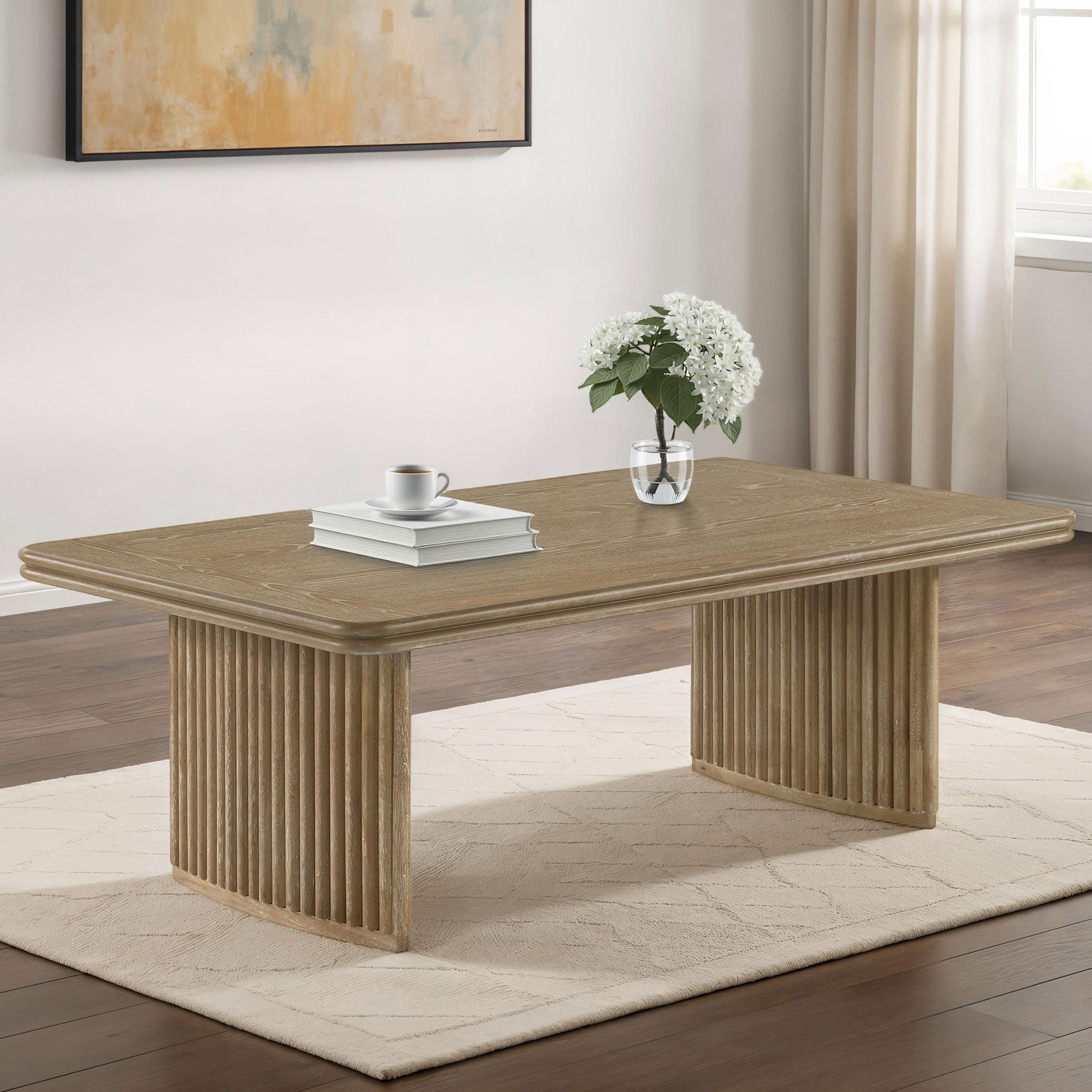 Adina Rectangular Wood Coffee Table Distressed Light Brown