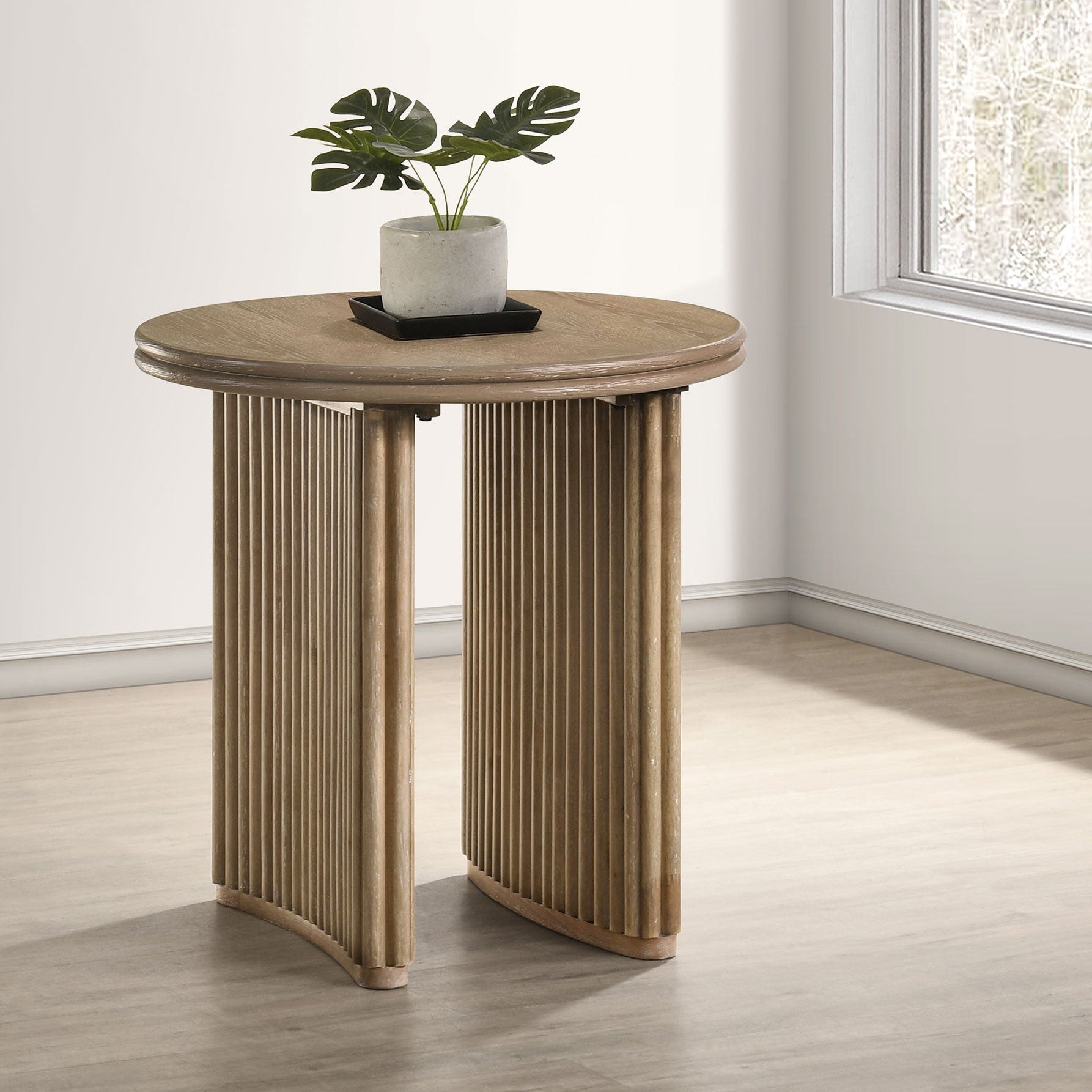 Adina Round Wood Side End Table Distressed Light Brown