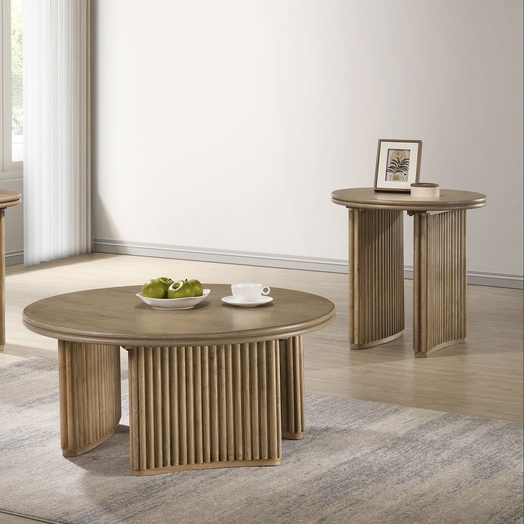 Adina Round Wood Side End Table Distressed Light Brown