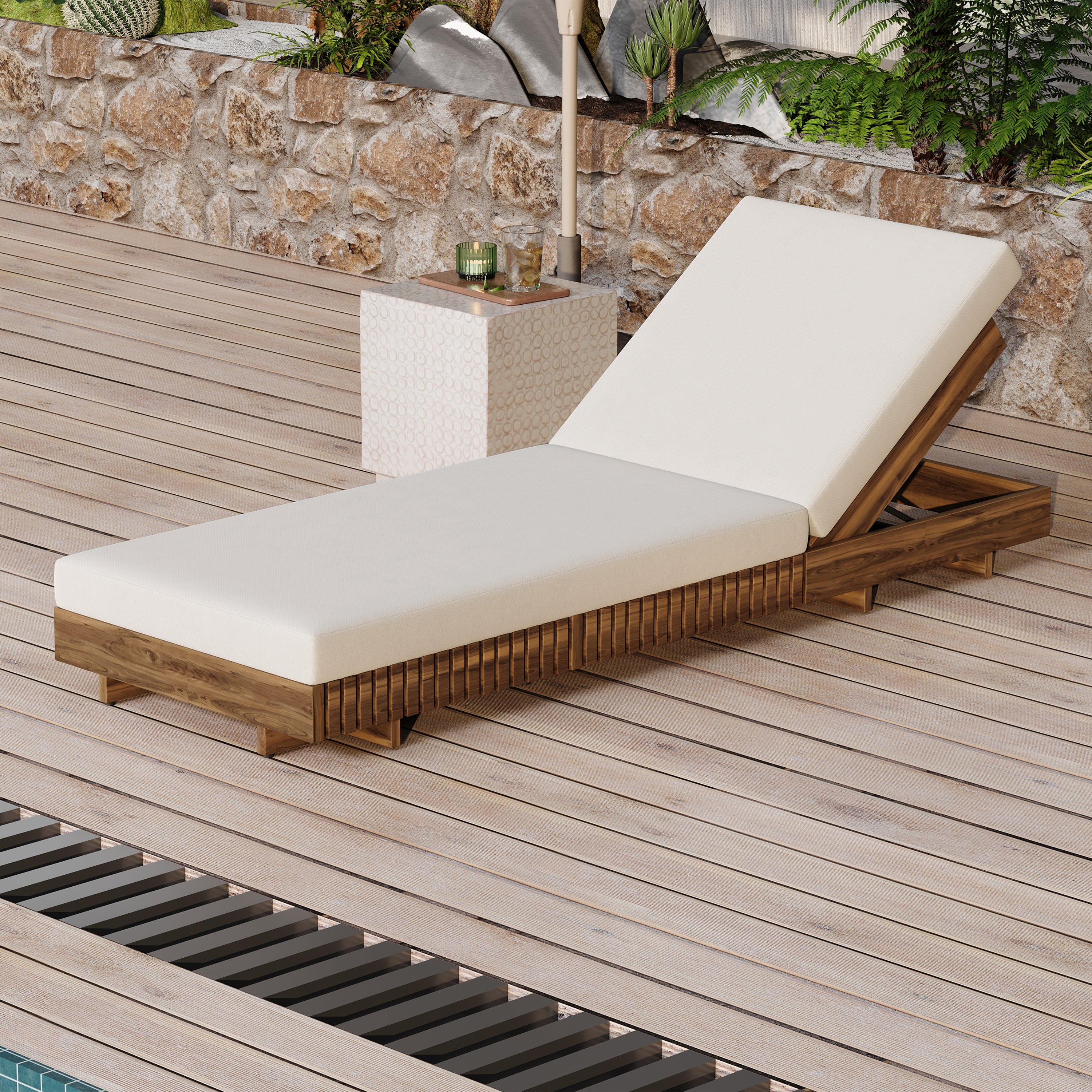 Chaise Outdoor Chaise Lounge Adjustable Back - Teak