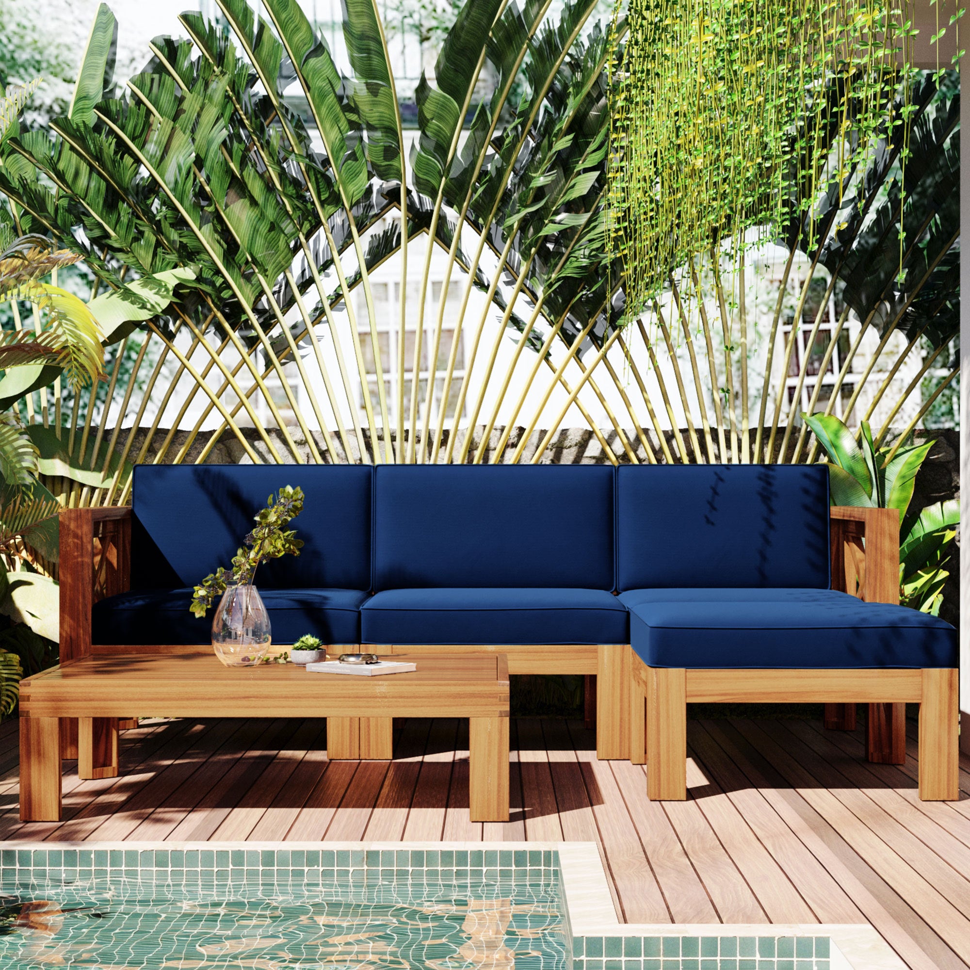 Topmax Outdoor Sectional Set Cushioned Seating - Blue