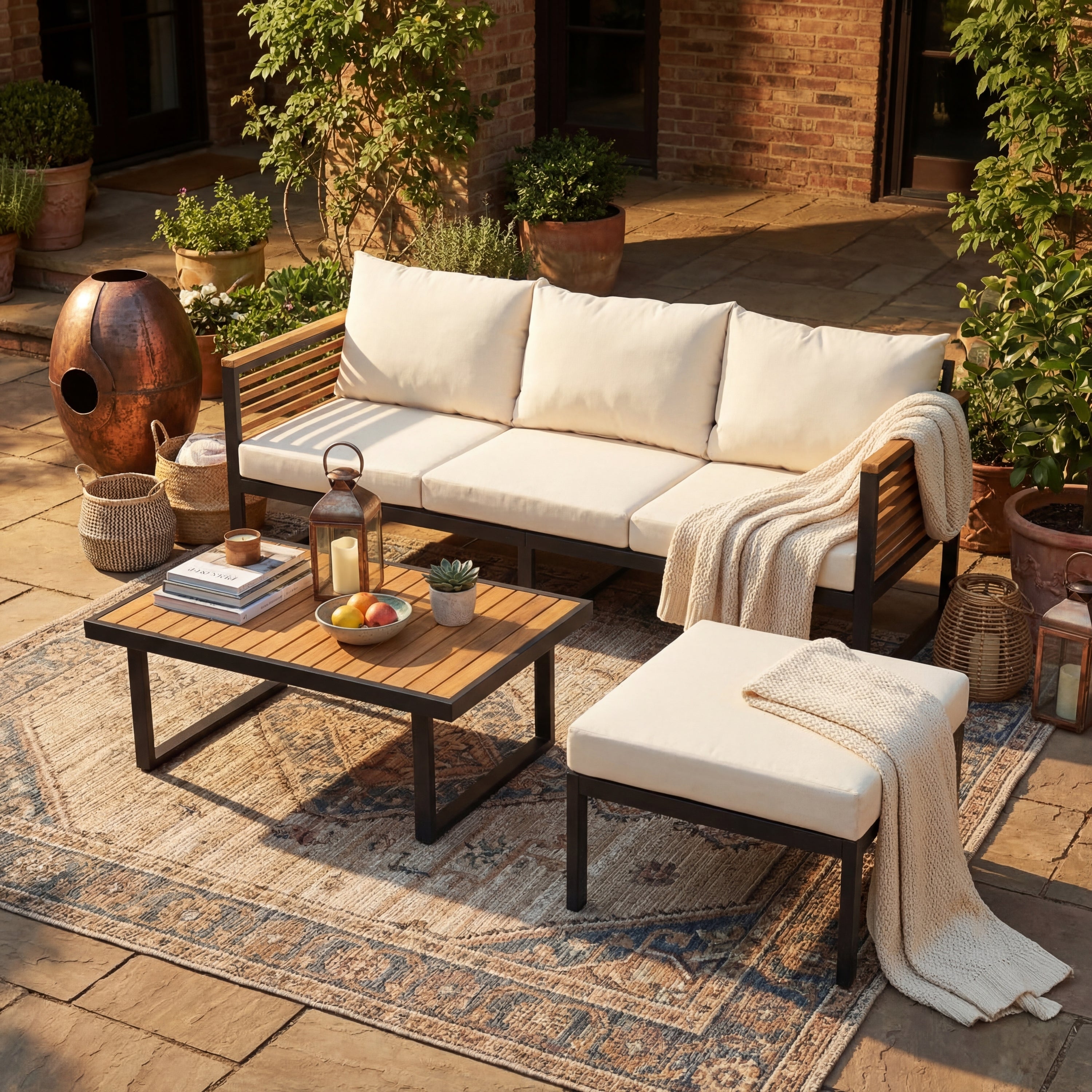 Outdoor Sofa Set Acacia Wood 3-Piece