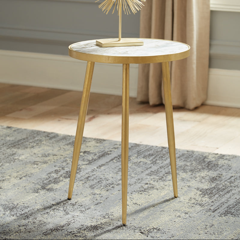 Acheson Round Marble Top Side Table White and Gold