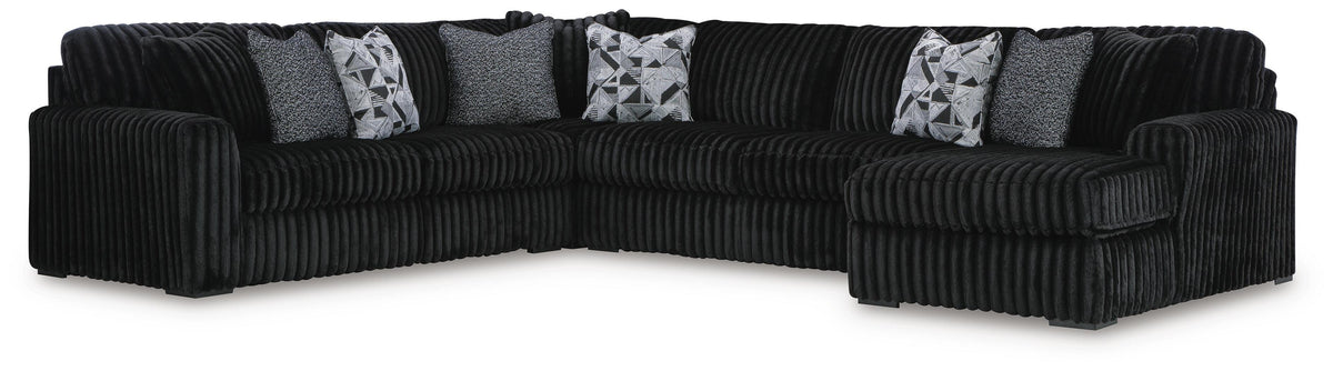 Midnight-Madness 4-Piece Sectional with Chaise - Onyx, Right-Arm Chaise