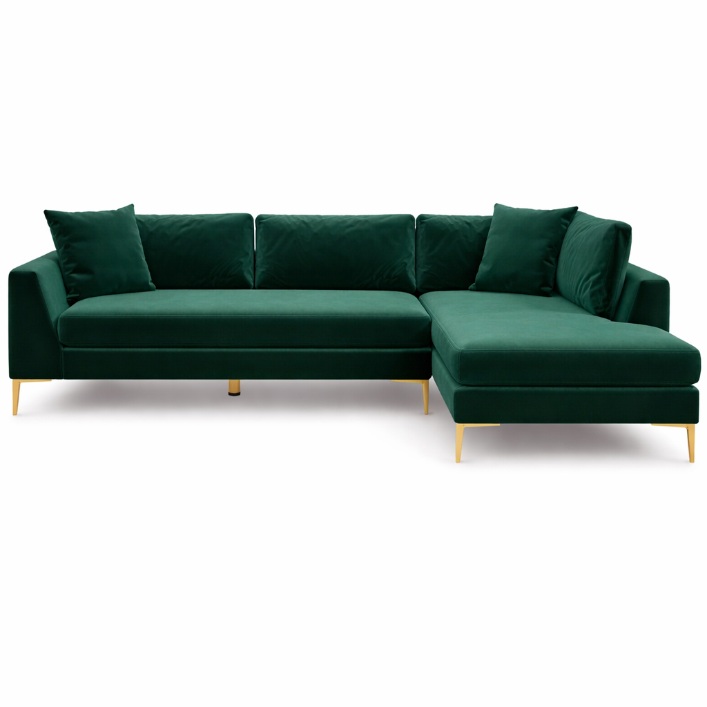 Milo Green Velvet Sectional Sofa Right Chaise