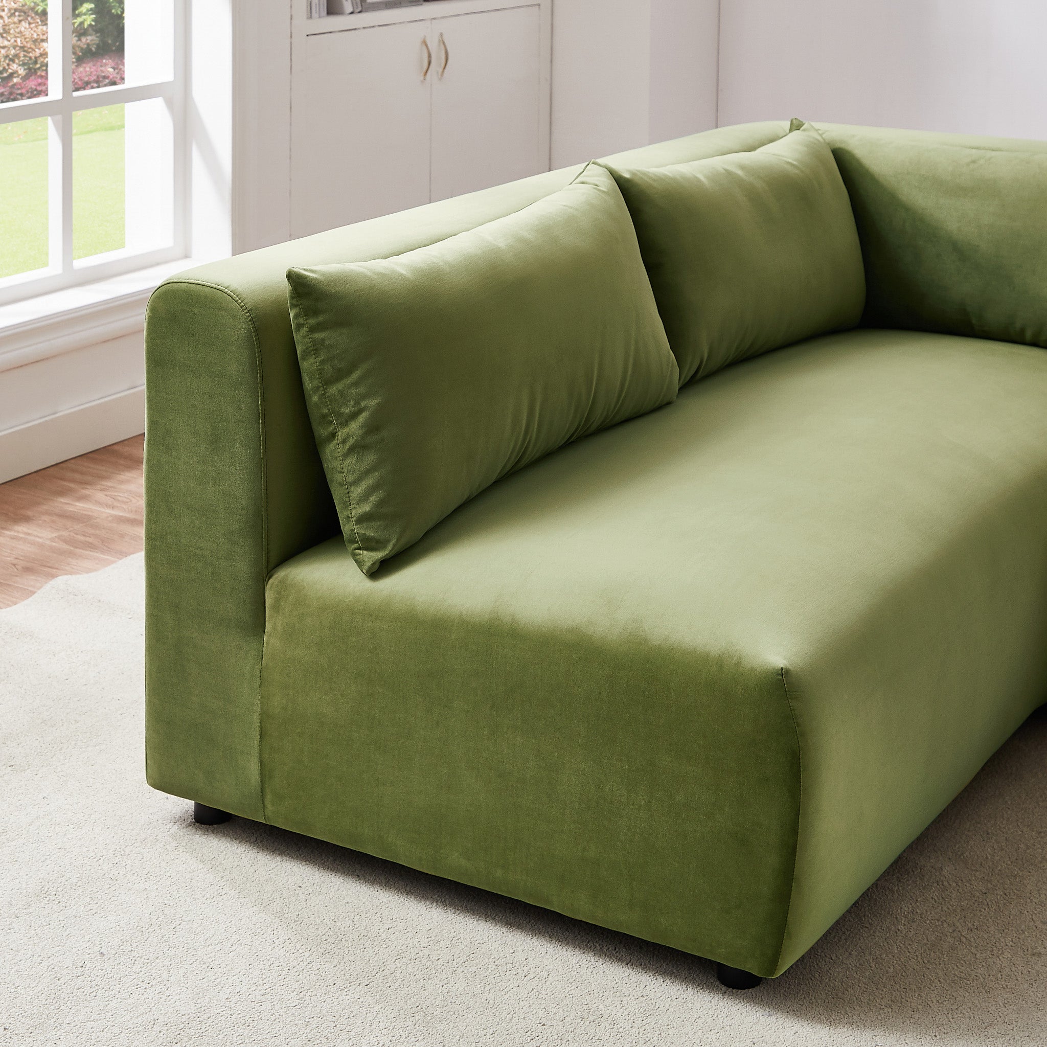 Albany Olive Green Velvet Modular Corner Sectional Modern Sofa - MidinMod
