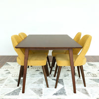 Dining Set, Alpine Large Table (Walnut) with 4 Ariana Yellow Chairs