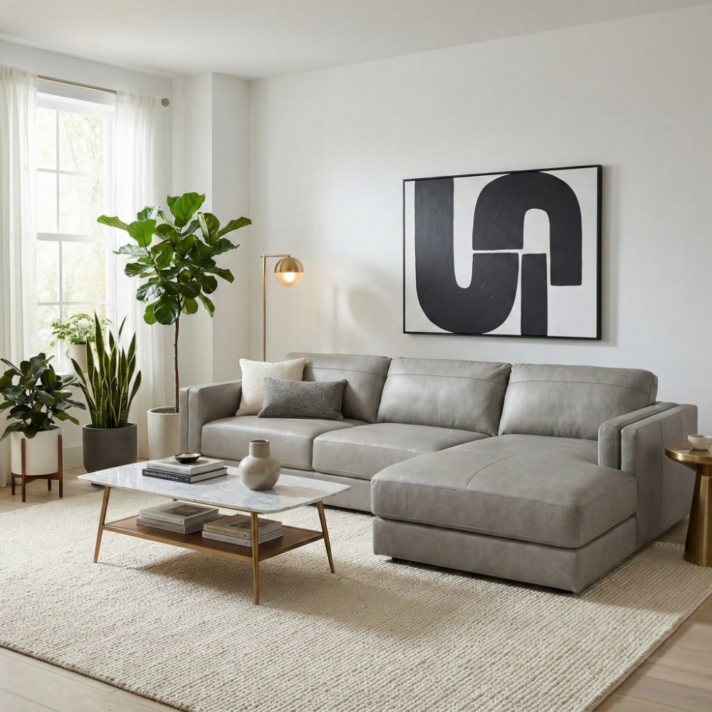 Amiata 2-Piece Contemporary Leather Sectional with Right-Facing Chaise