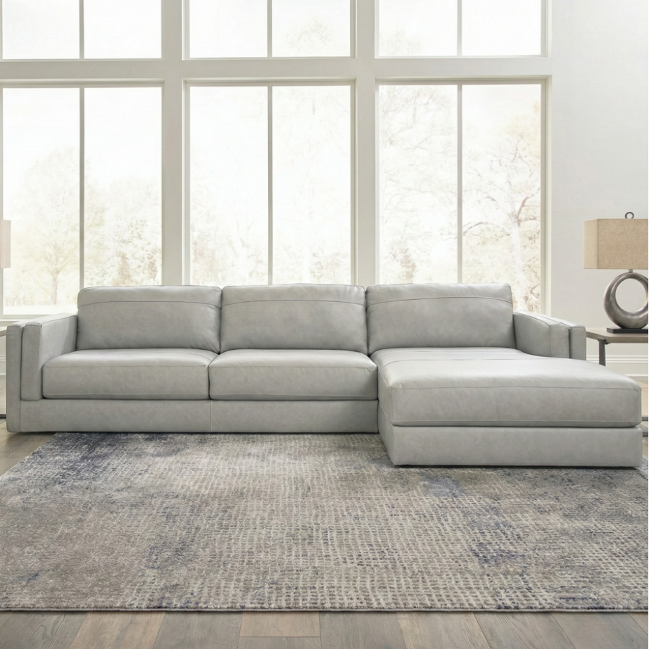 Amiata 2-Piece Sectional with Right Chaise | Grey Leather Contemporary Seating