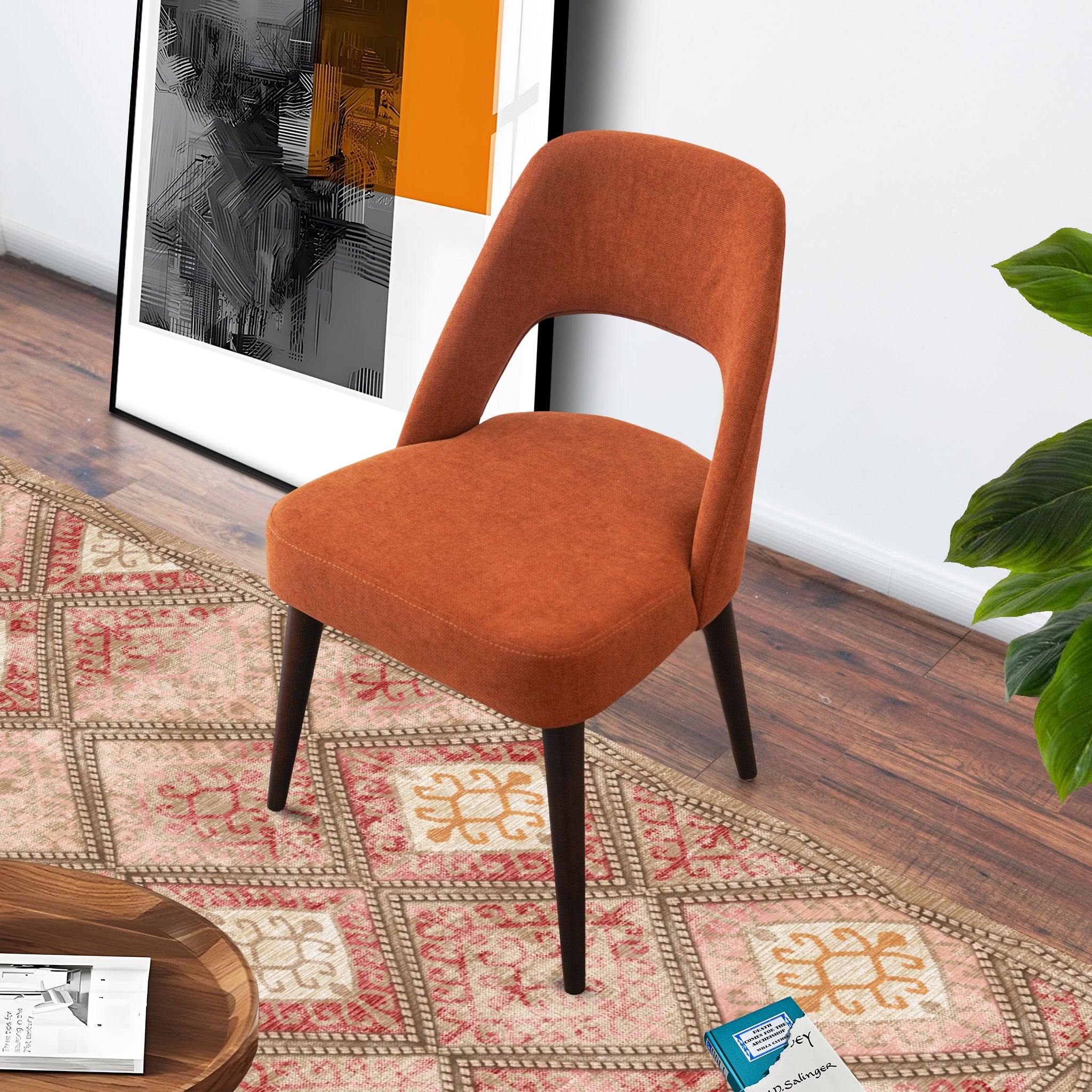 Ariana Modern Dining Chair Burnt Orange Fabric Set of 2 - MidinMod