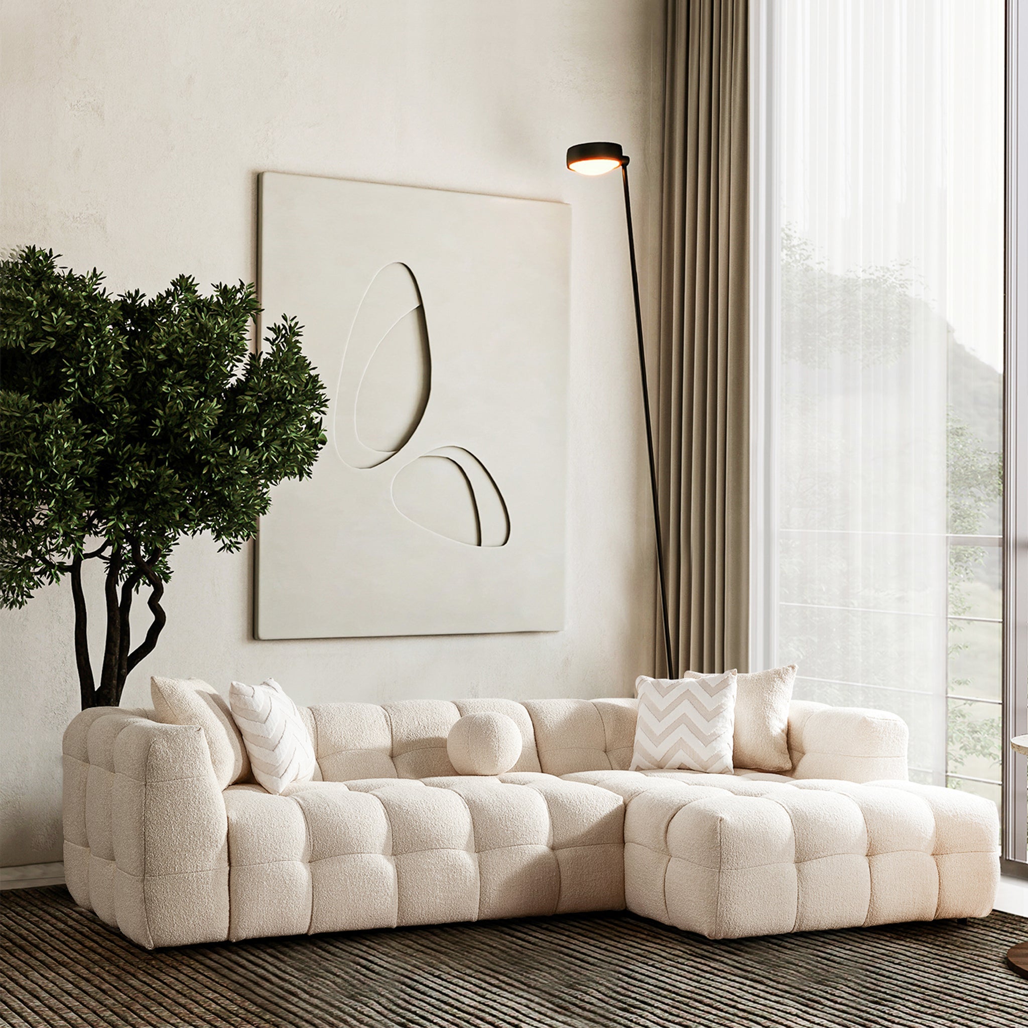 Aris Ivory Boucle Right Sectional Sofa - MidinMod