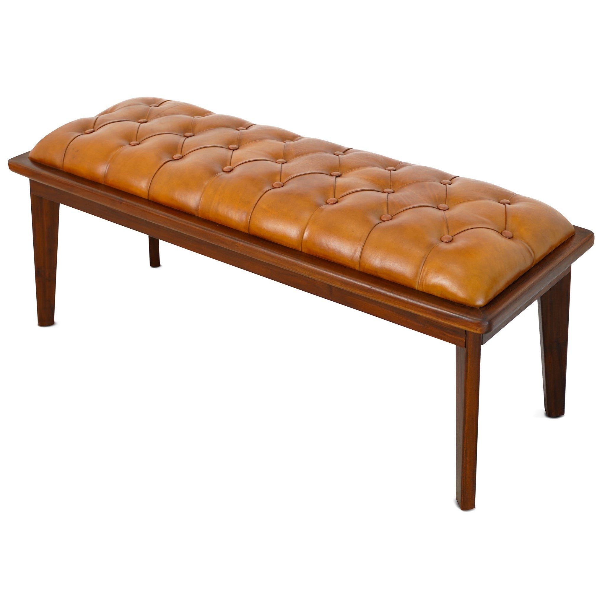 Arlington Tan Leather Bench w/Buttons - MidinMod