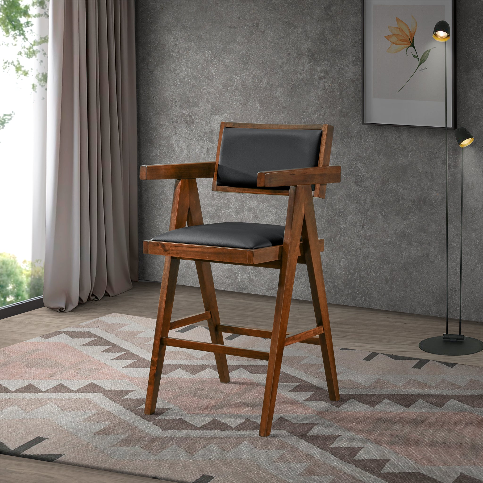 Ashford Black Leather Counter Chair Set of Two - MidinMod