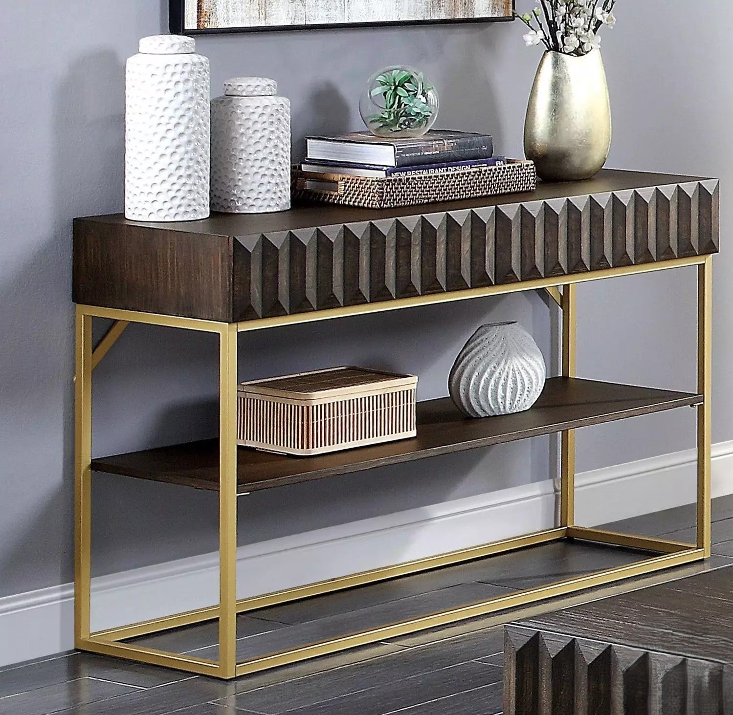 Augsburg Walnut/Gold Sofa Table