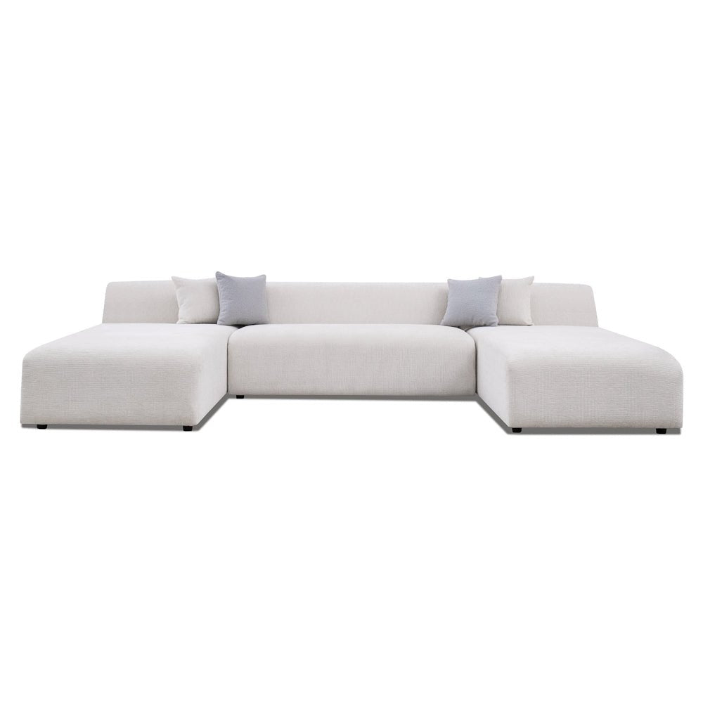 Aura U-Shape Cream Chenille Corner Sofa - MidinMod