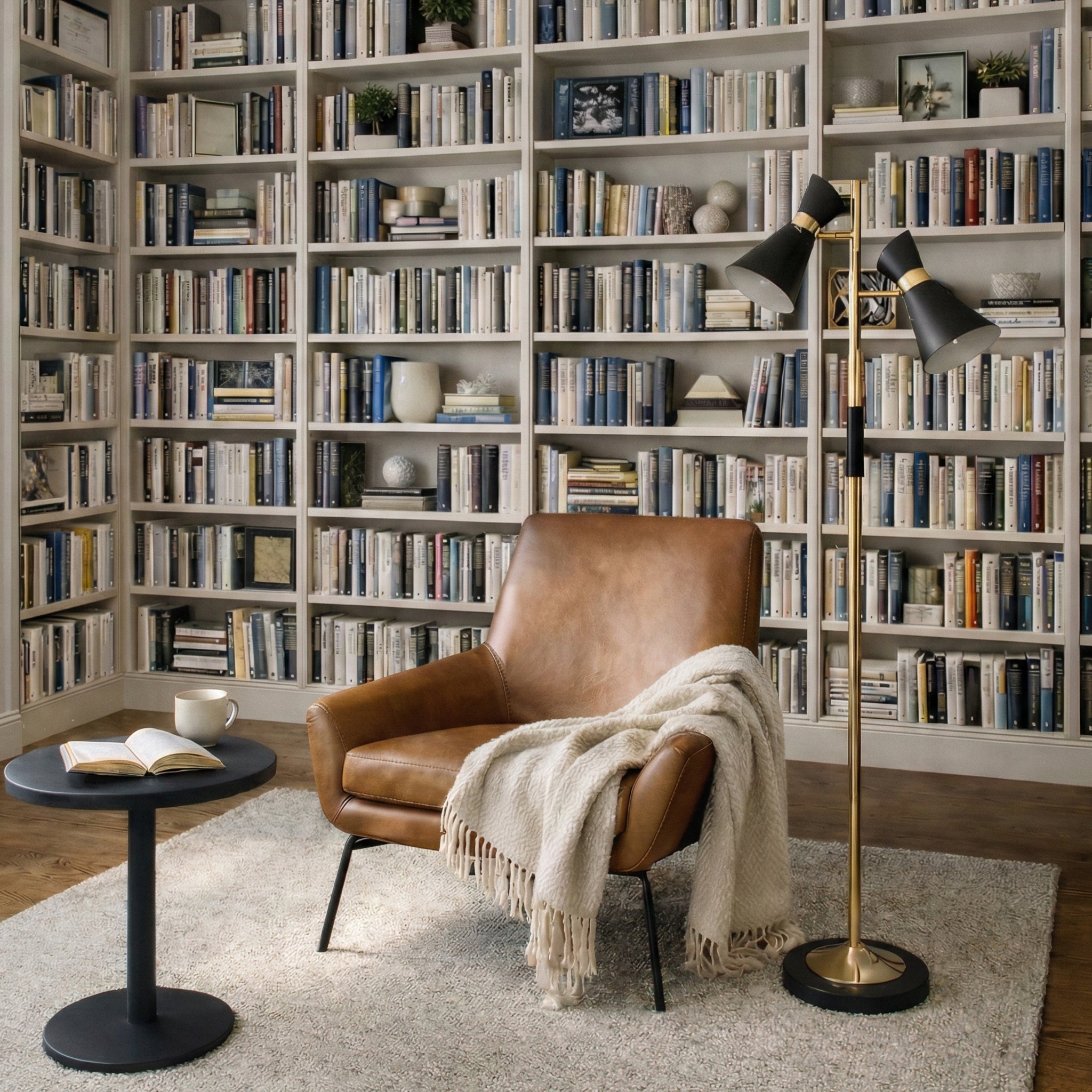 Axis Brassed Gold Floor Lamp with 4-Way Switch Double Spots with Metal Base - MidinMod