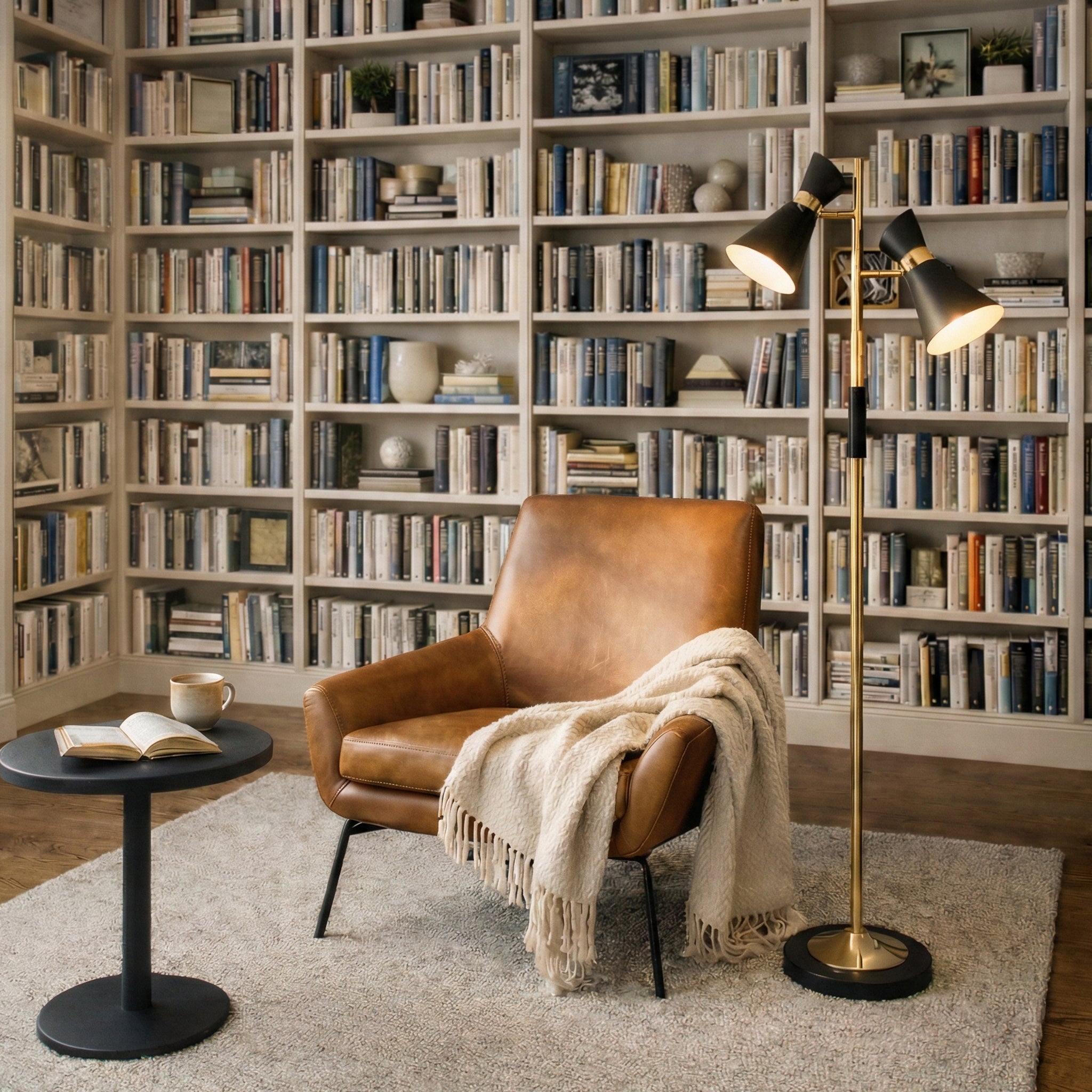 Axis Brassed Gold Floor Lamp with 4-Way Switch Double Spots with Metal Base - MidinMod