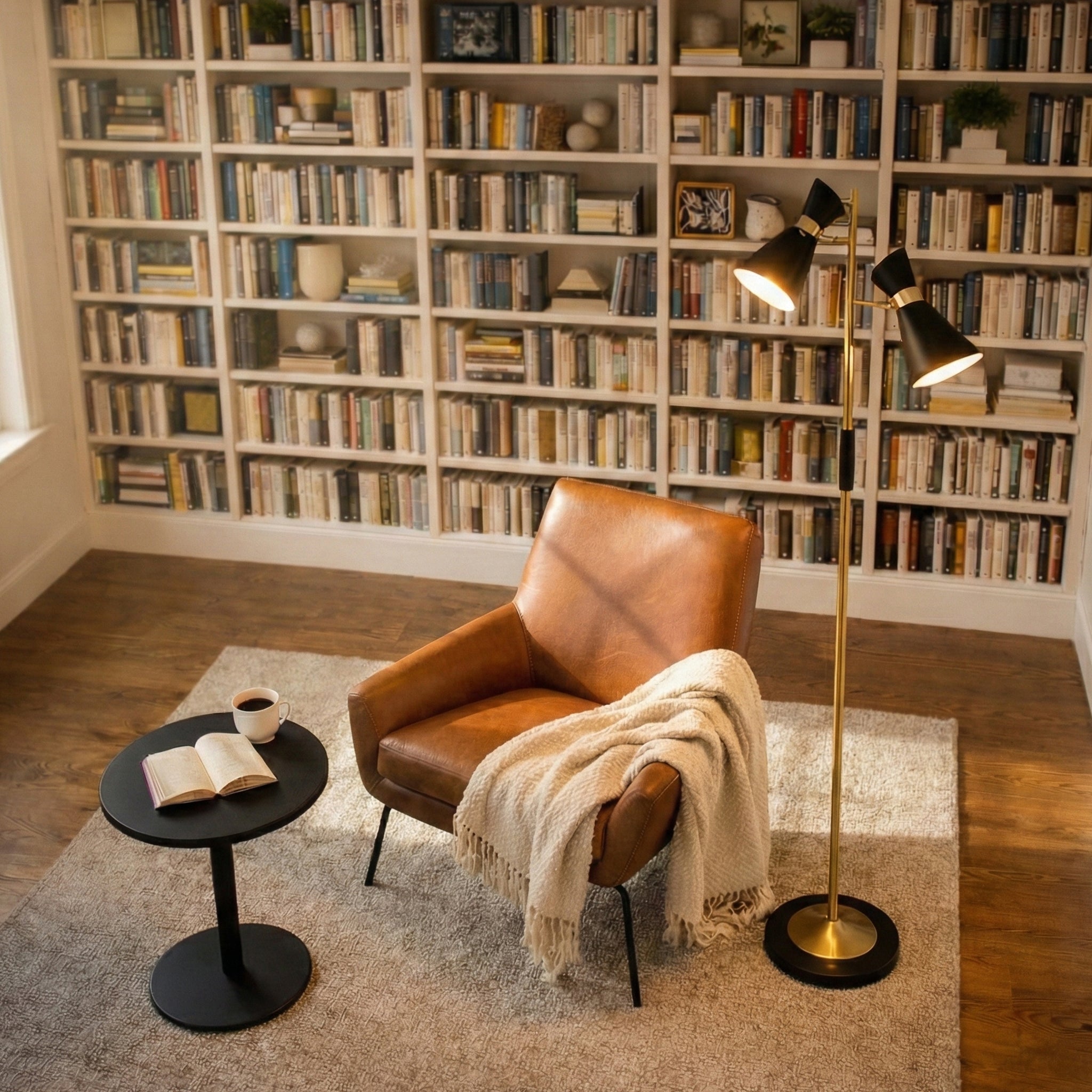 Axis Brassed Gold Floor Lamp with 4-Way Switch Double Spots with Metal Base - MidinMod