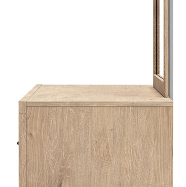 Cielden Full Upholstered Panel Bed with Mirrored Dresser and Nightstand