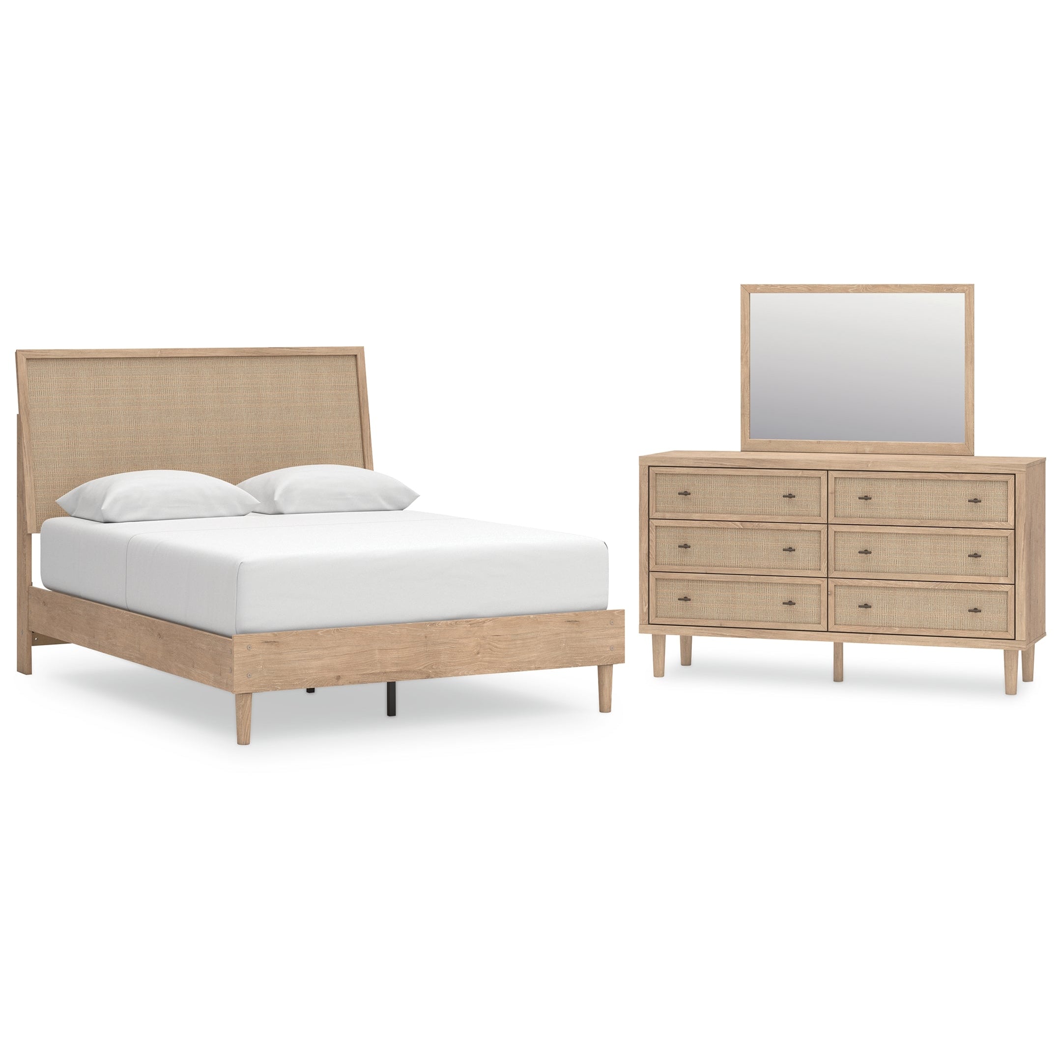 Cielden Queen Panel Bed with Mirrored Dresser