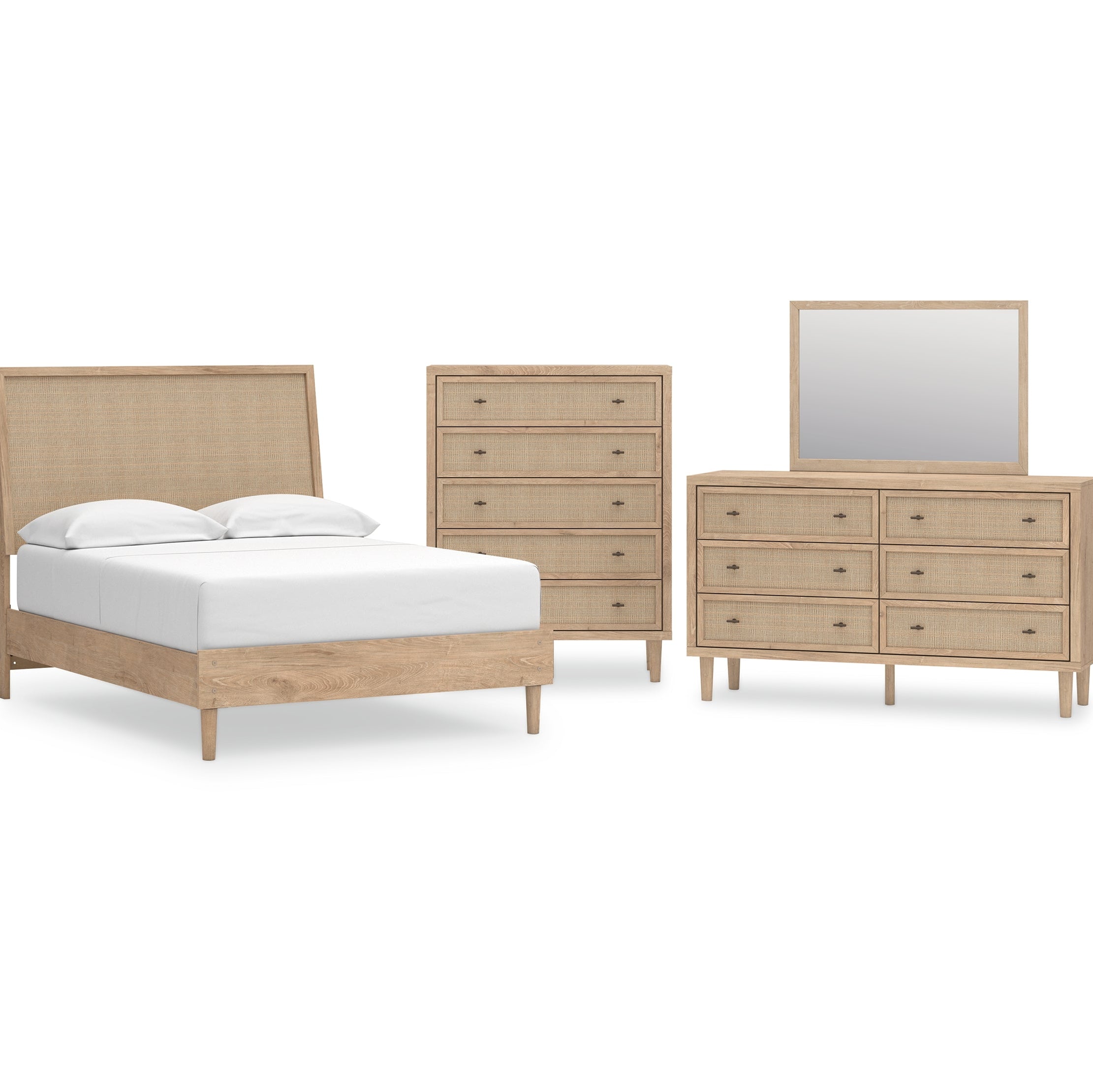Cielden Full Panel Bed with Mirrored Dresser and Chest