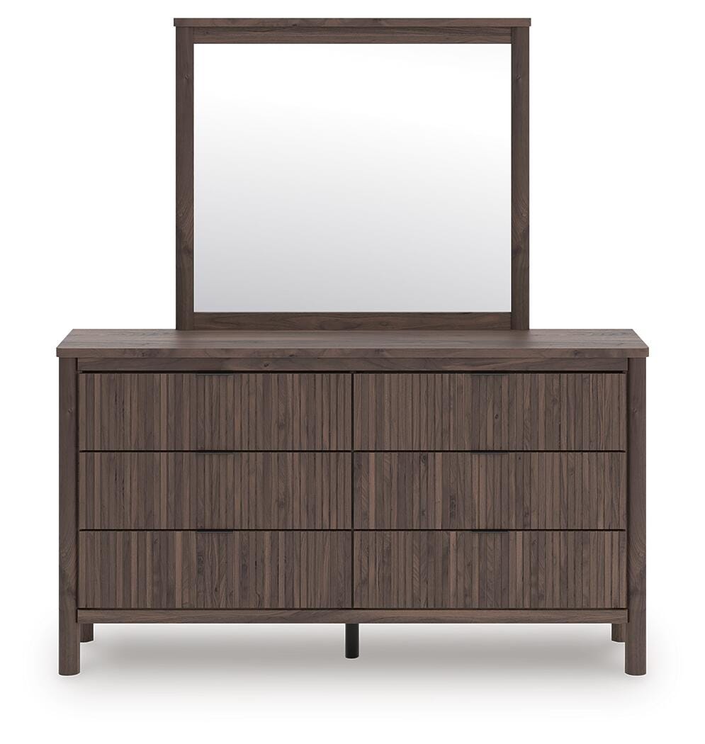 Cadmori Queen Upholstered Panel Platform Bed, Dresser, Mirror, Chest and Nightstand