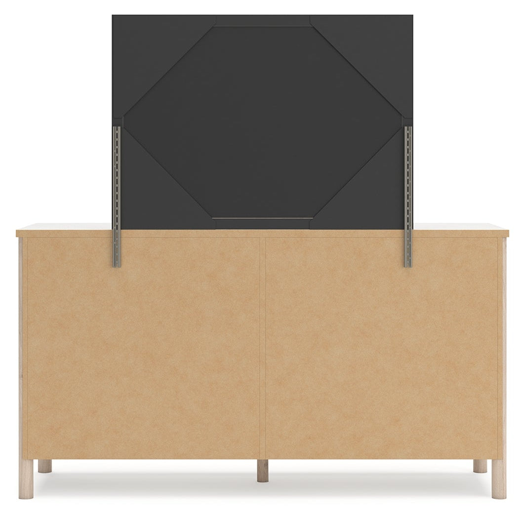 Cadmori Queen Upholstered Panel Bed with Mirrored Dresser, Chest and Nightstand
