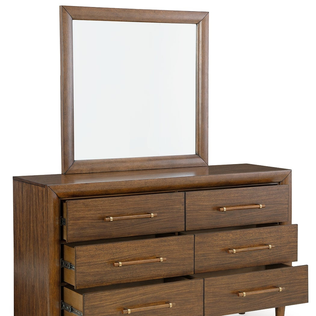 Lyncott California King Upholstered Bed with Mirrored Dresser