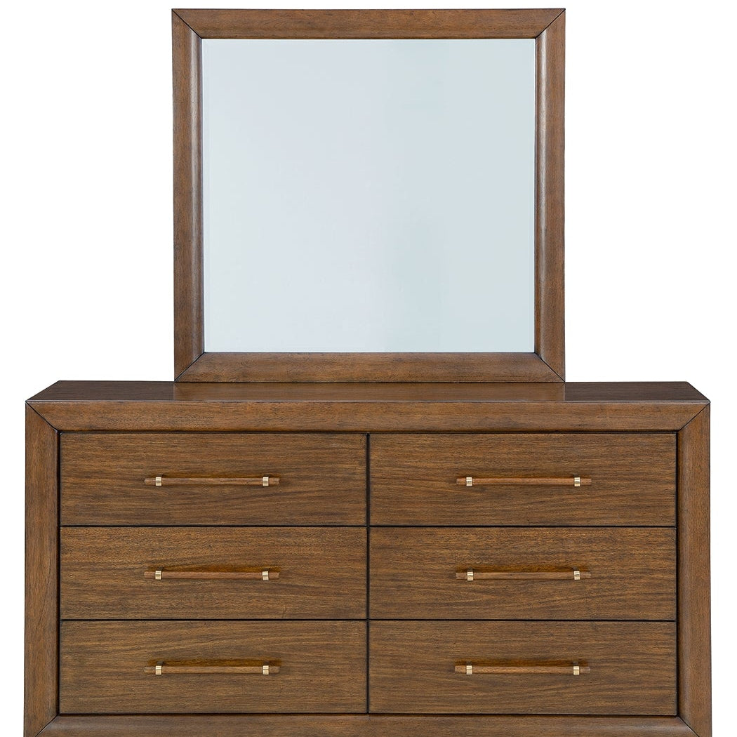 Lyncott California King Upholstered Bed with Mirrored Dresser and Nightstand