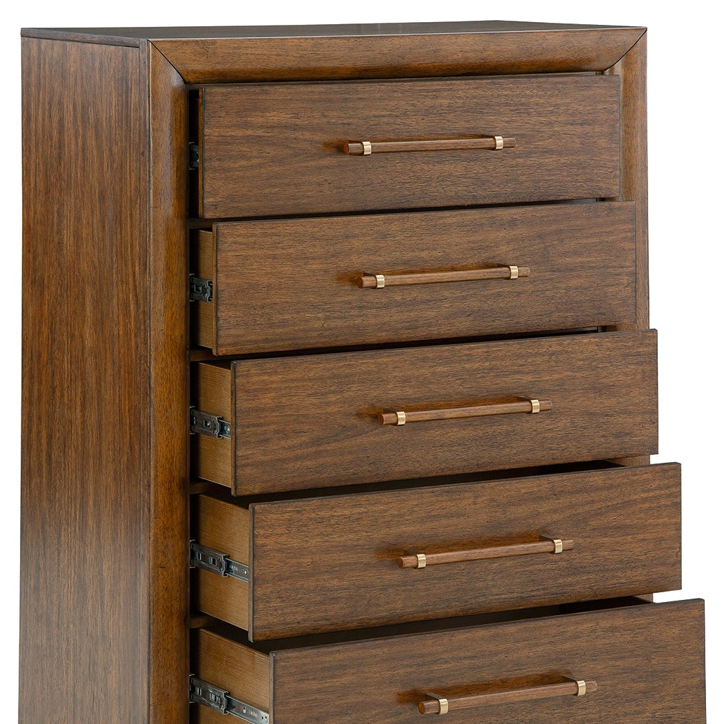 Lyncott California King Upholstered Bed, Dresser, Mirror and Chest