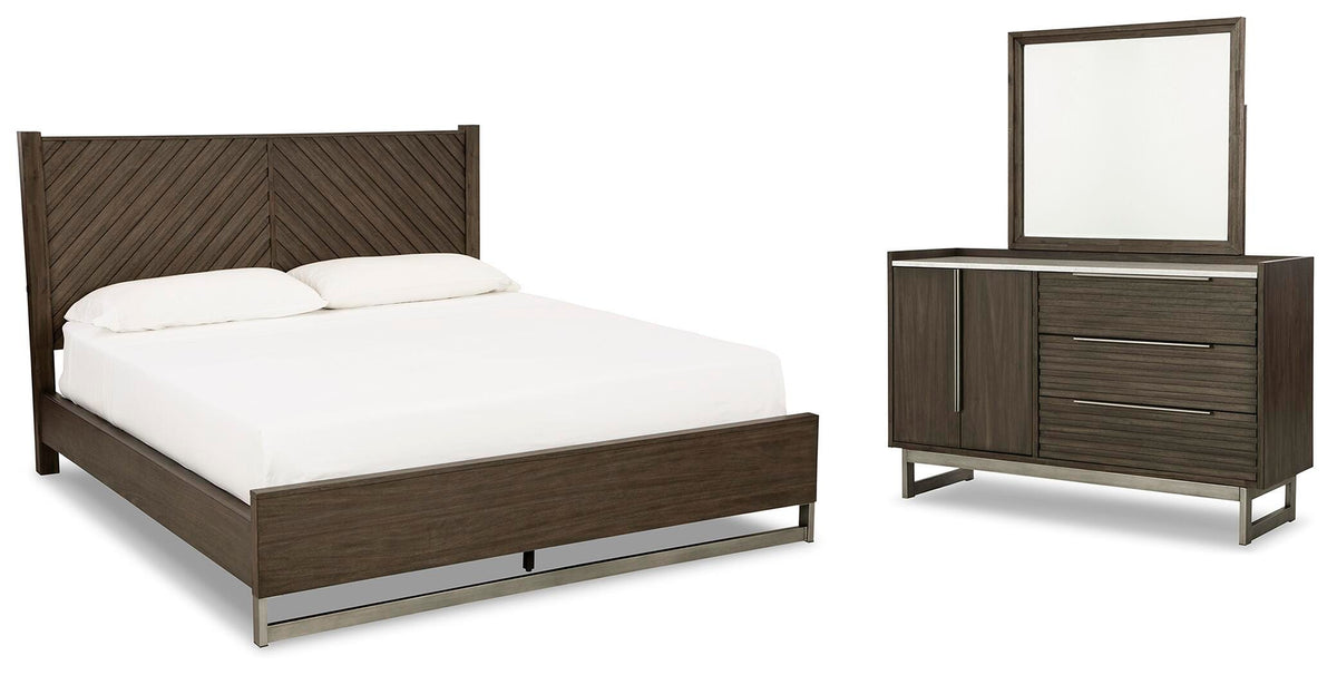 Arkenton California King Panel Bed with Mirrored Dresser