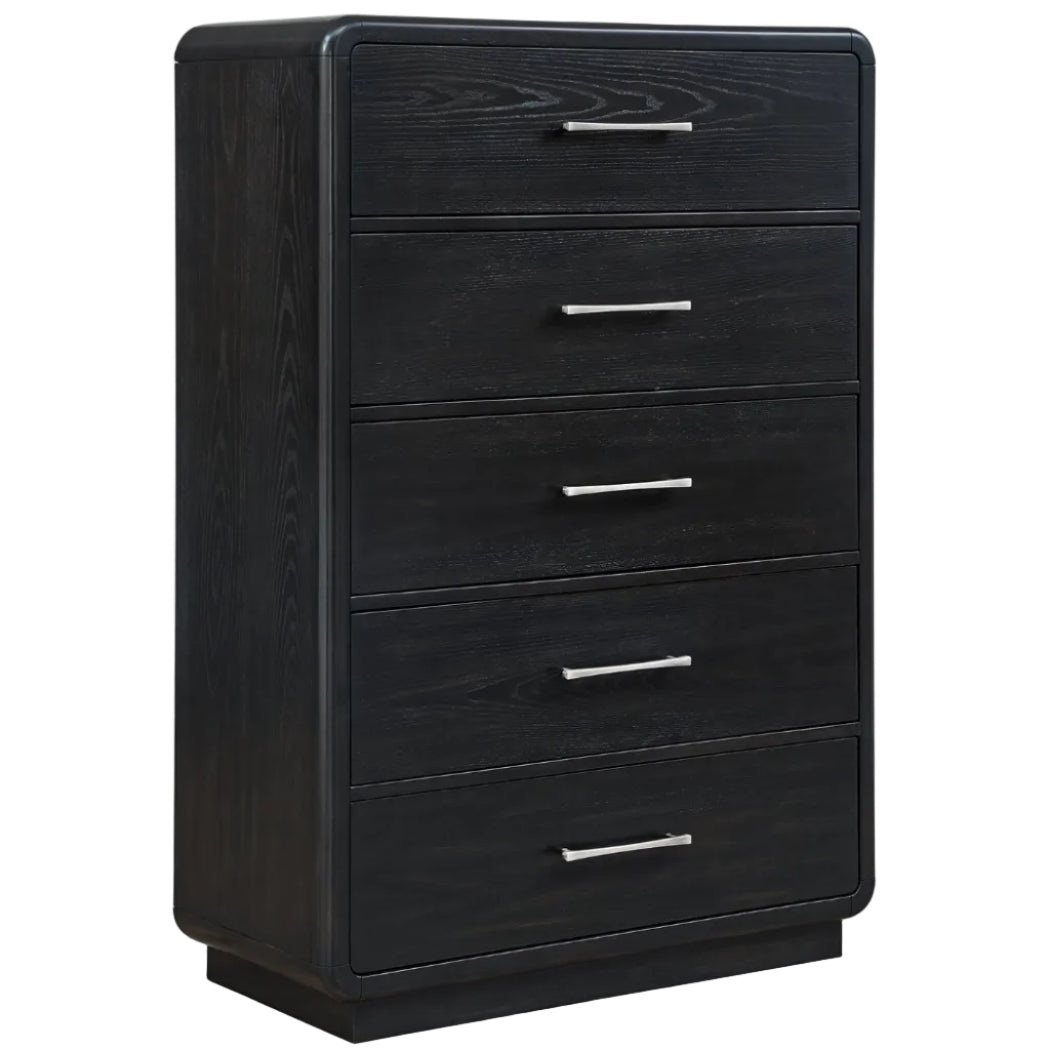 Rowanbeck California King Upholstered Panel Bed, Dresser, Mirror, Chest and Nightstand
