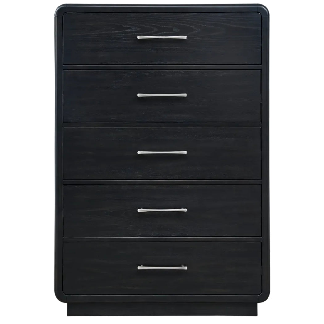 Rowanbeck California King Upholstered Panel Bed, Dresser, Mirror, Chest and Nightstand