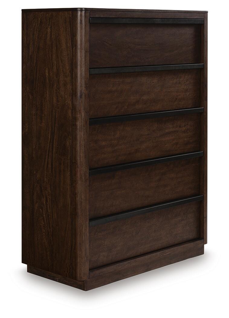 Kendamor Queen Canopy Bed with Mirrored Dresser, Chest and Nightstand
