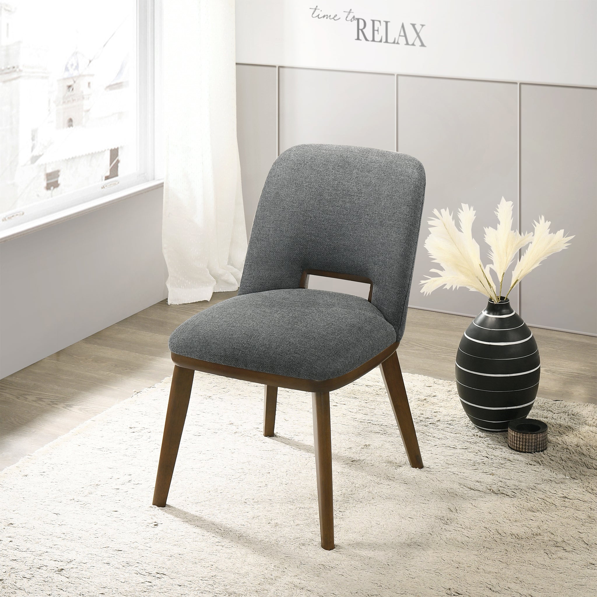 Bonney Dark Grey Fabric Dining Chair Set of 2 - MidinMod