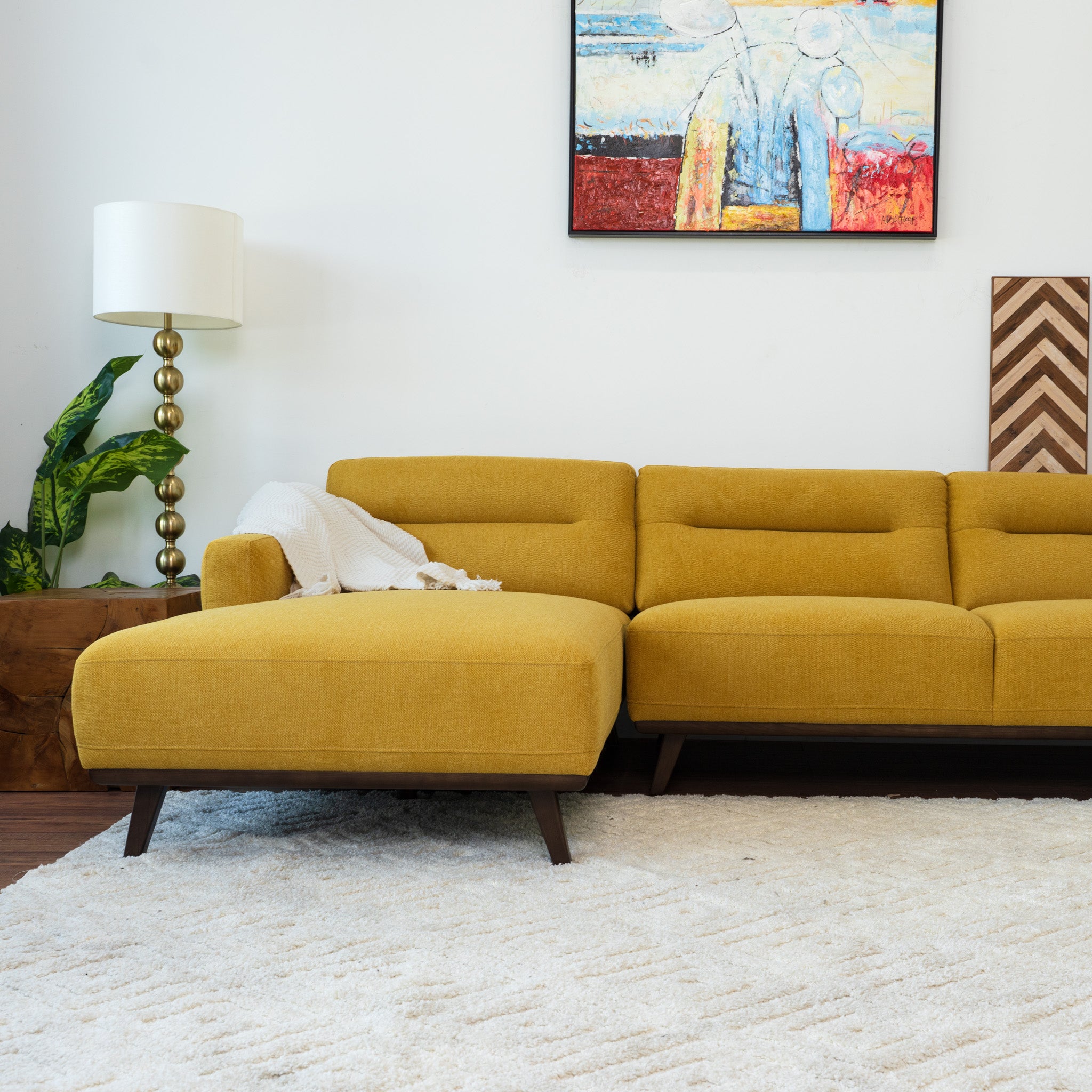 Baltic L Shaped Left Sectional Sofa Yellow Linen - MidinMod