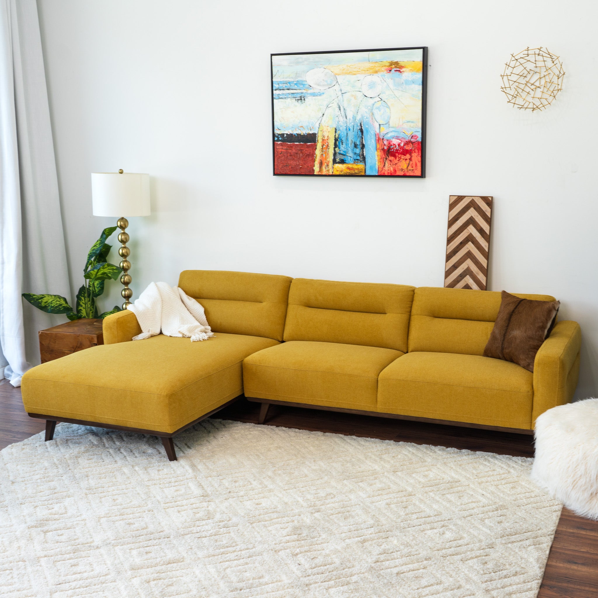 Baltic L Shaped Left Sectional Sofa Yellow Linen - MidinMod