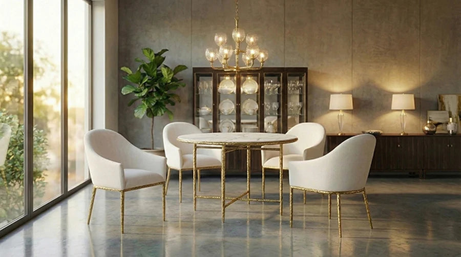 Balvi Matte Gold Round Dining Table | Contemporary Marble Melamine Dining Table | MidinMod