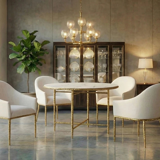 Balvi Matte Gold Round Dining Table | Contemporary Marble Melamine Dining Table | MidinMod