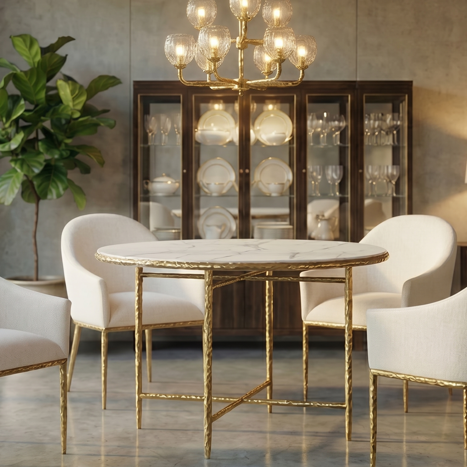 Balvi Matte Gold Round Dining Table | Contemporary Marble Melamine Dining Table | MidinMod