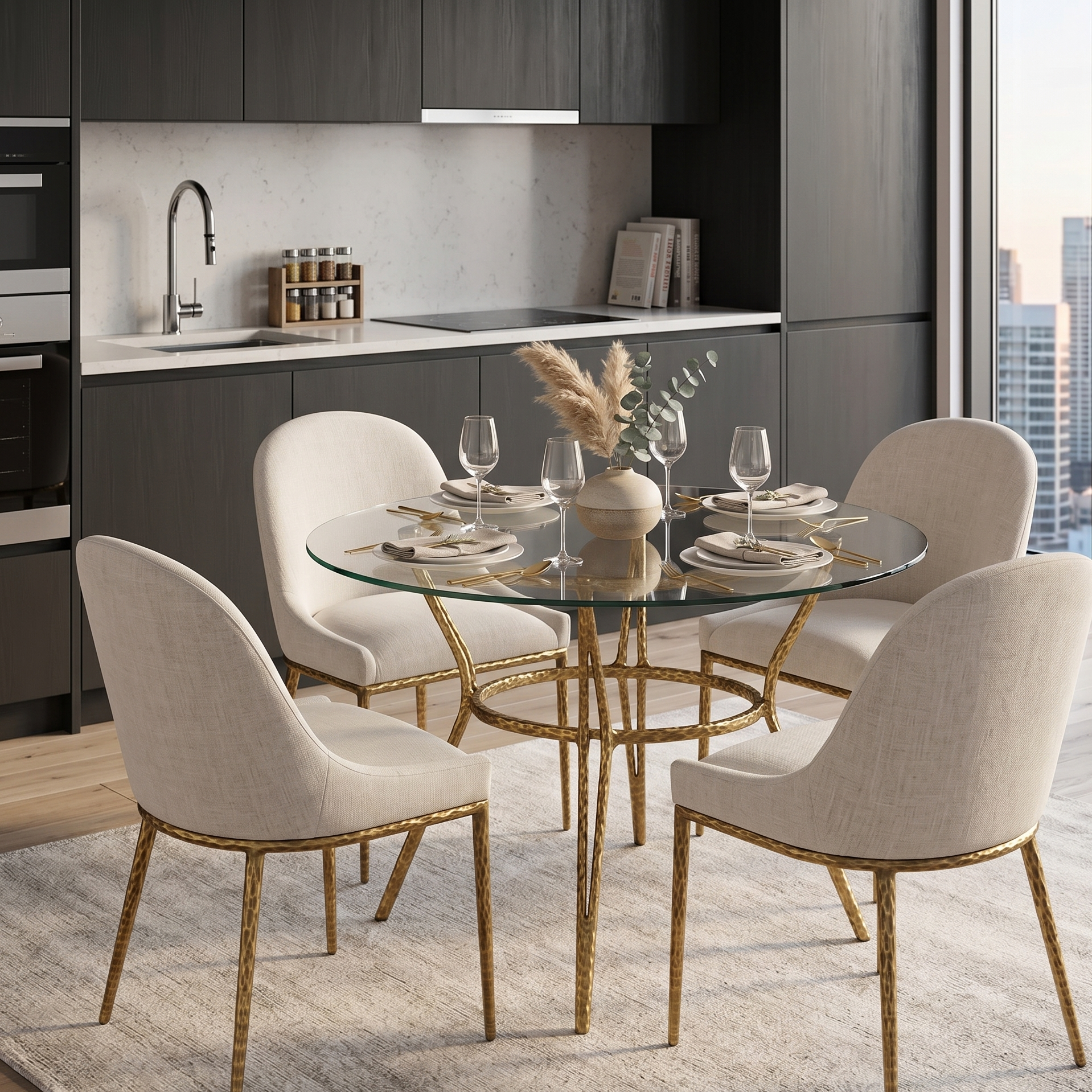Balvi Matte Gold Side Chair | Contemporary Fabric Upholstered Dining Chair | MidinMod