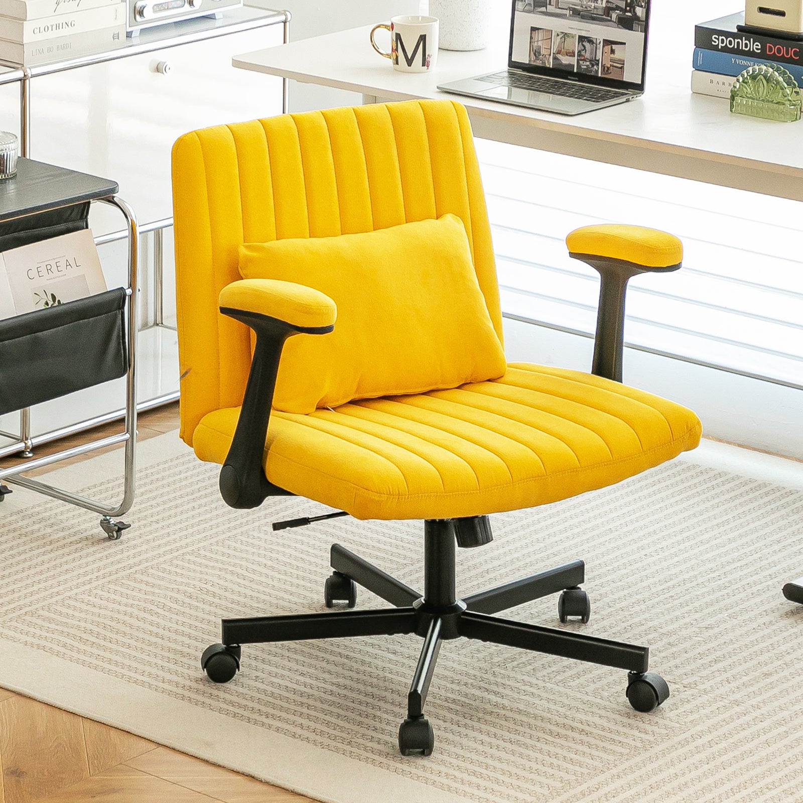 Bishop Modern Linen Yellow Criss Cross Office Chair -MidinMod