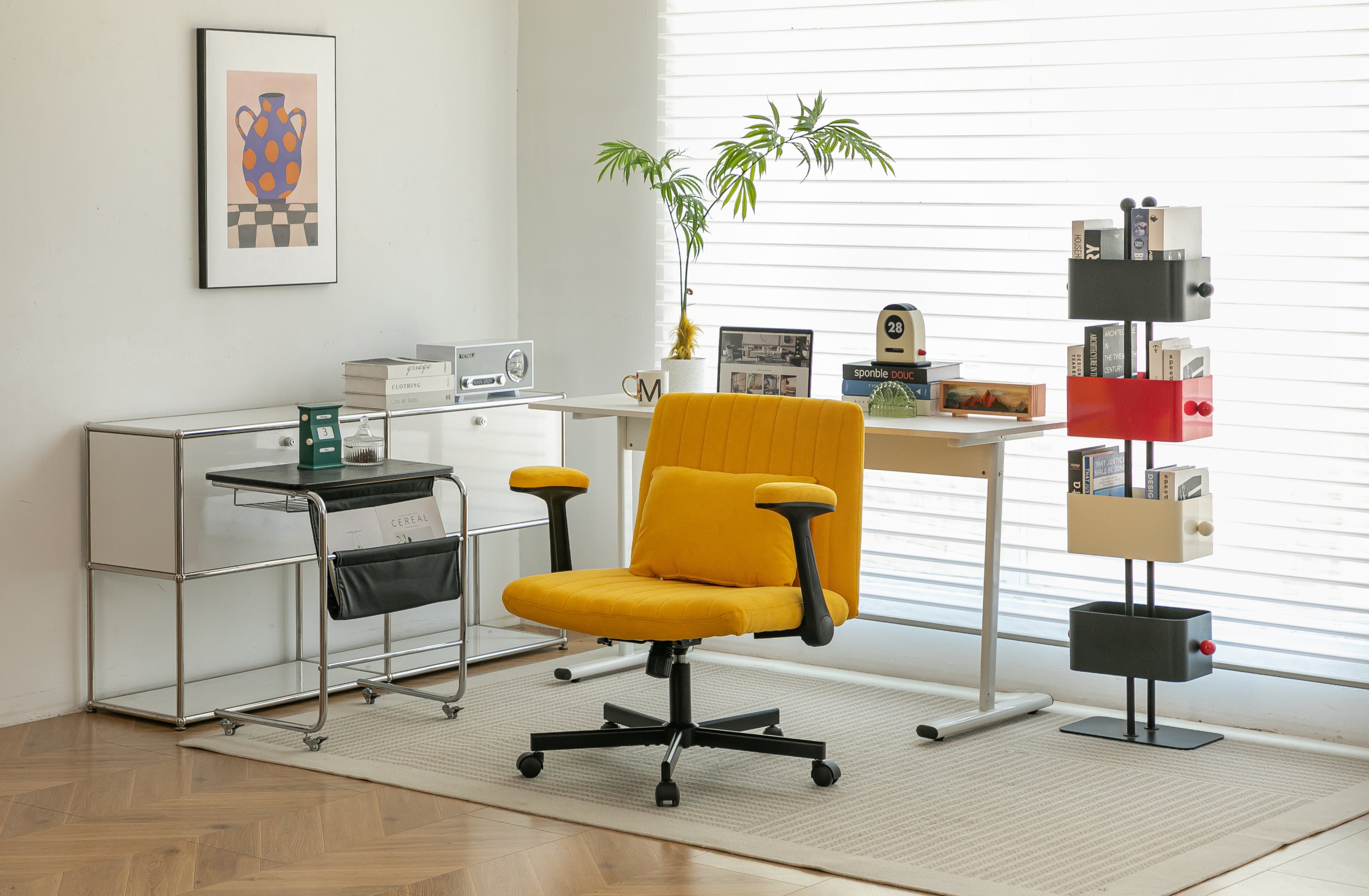 Bishop Modern Linen Yellow Criss Cross Office Chair -MidinMod