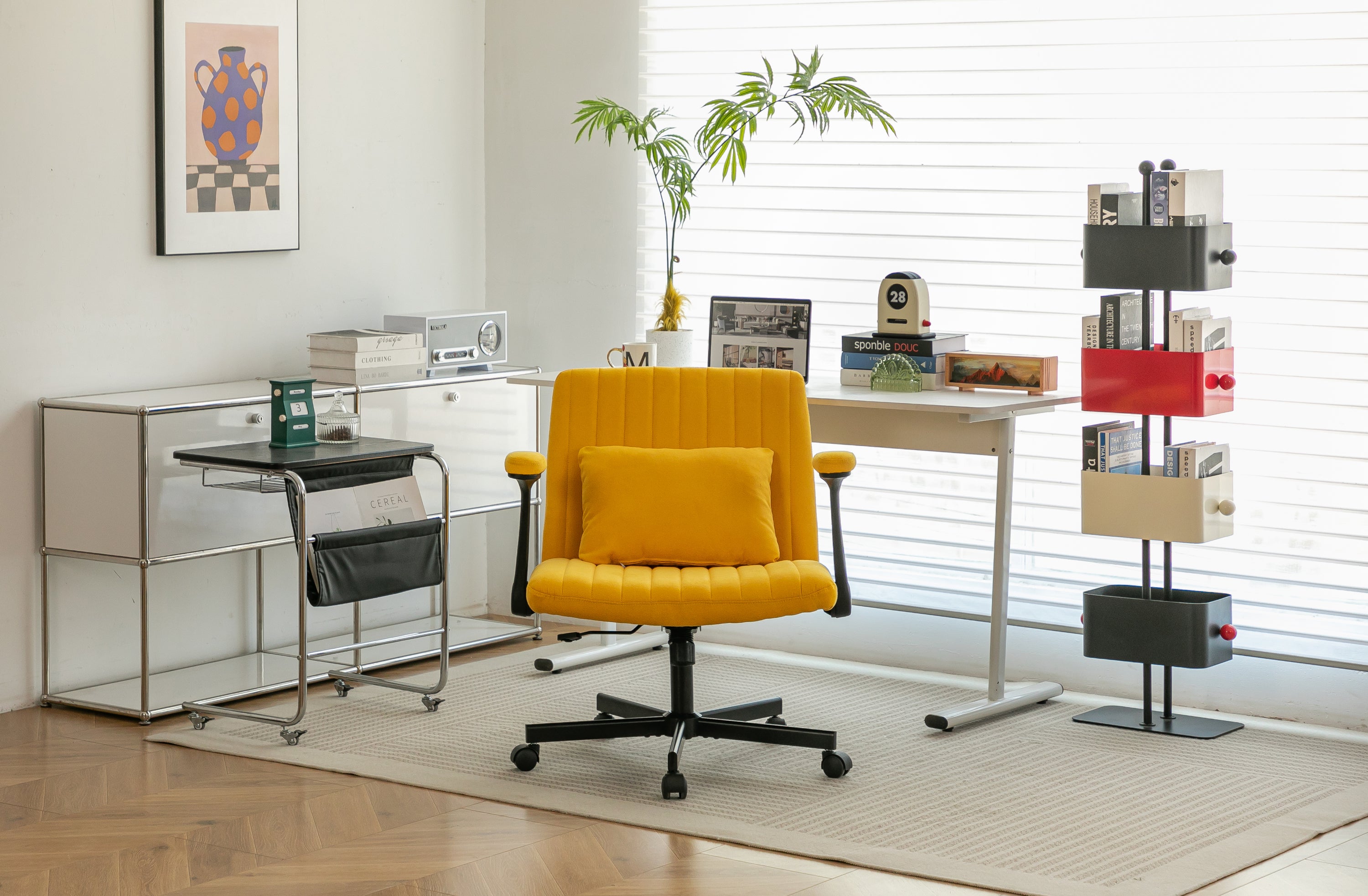 Bishop Modern Linen Yellow Criss Cross Office Chair -MidinMod