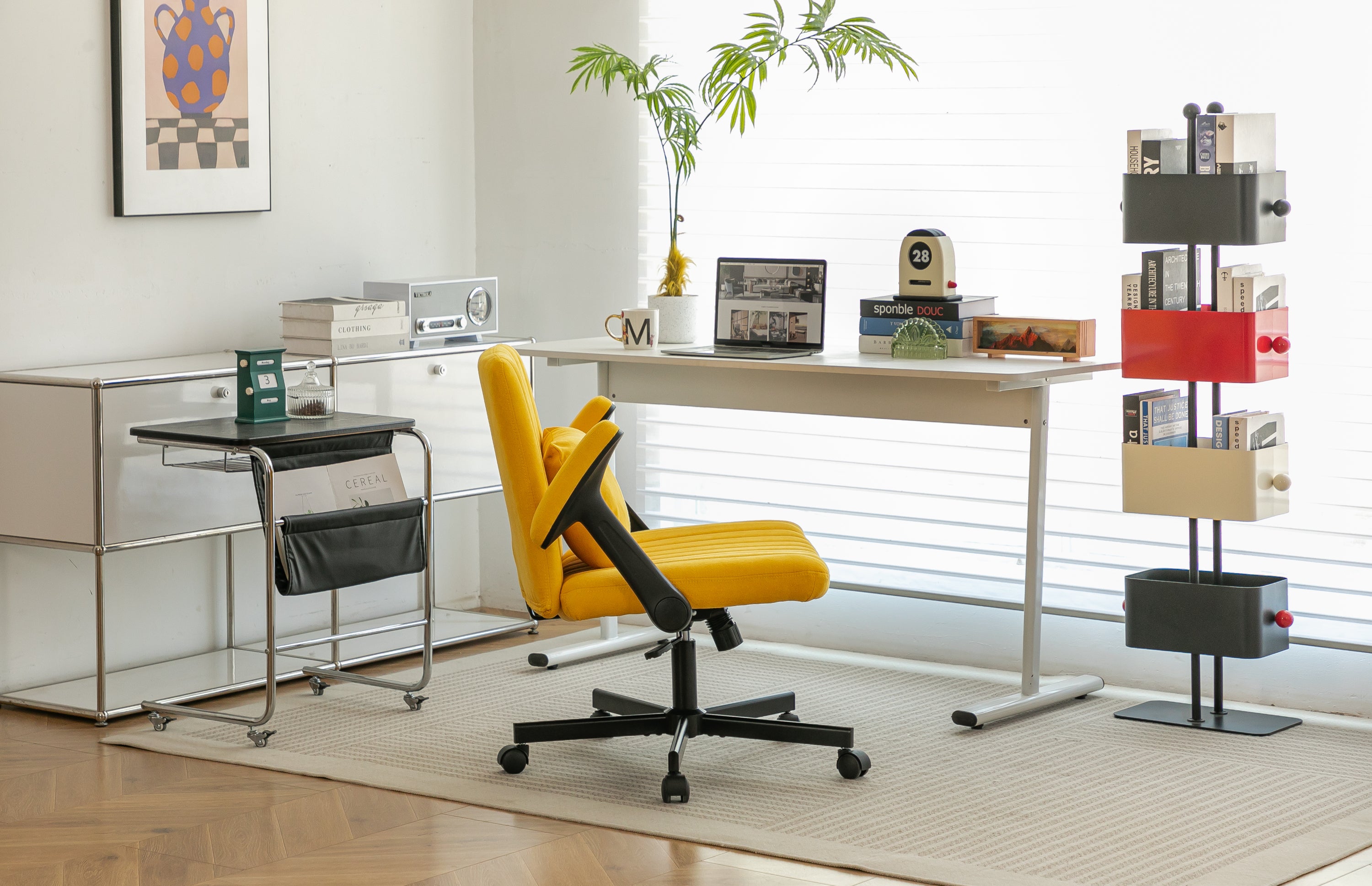 Bishop Modern Linen Yellow Criss Cross Office Chair -MidinMod