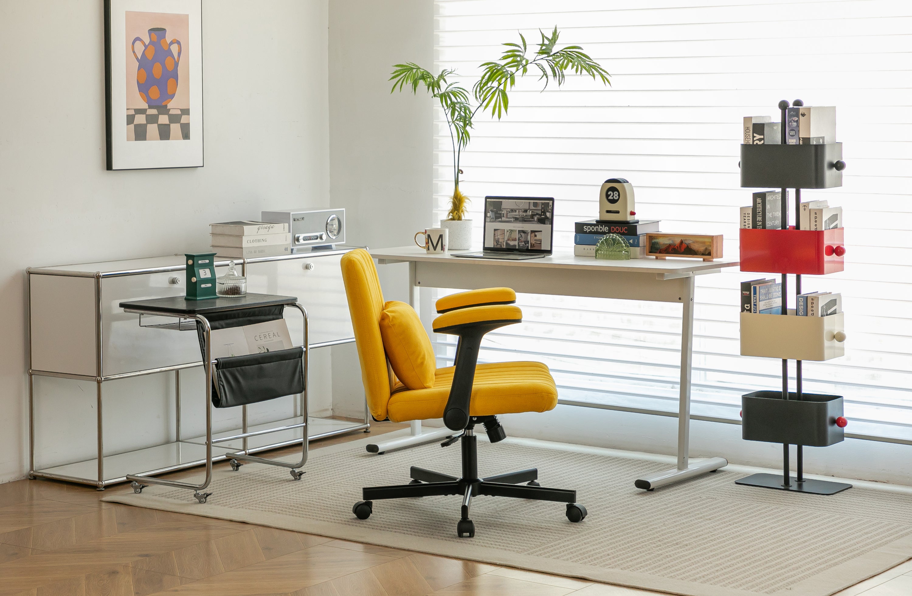 Bishop Modern Linen Yellow Criss Cross Office Chair -MidinMod