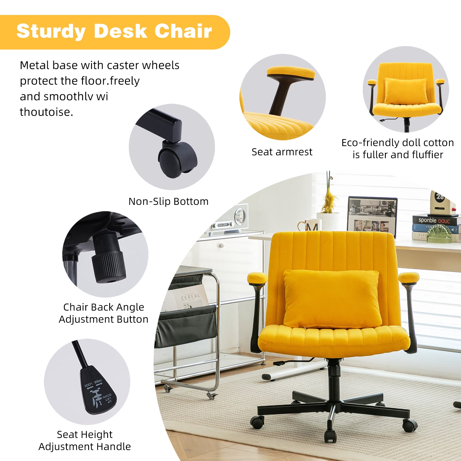 Bishop Modern Linen Yellow Criss Cross Office Chair -MidinMod