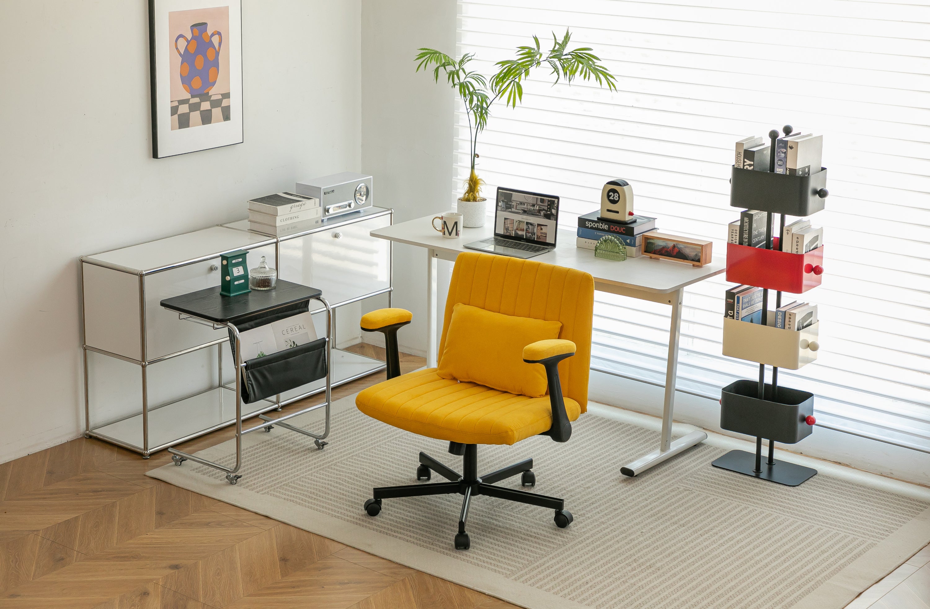 Bishop Modern Linen Yellow Criss Cross Office Chair -MidinMod