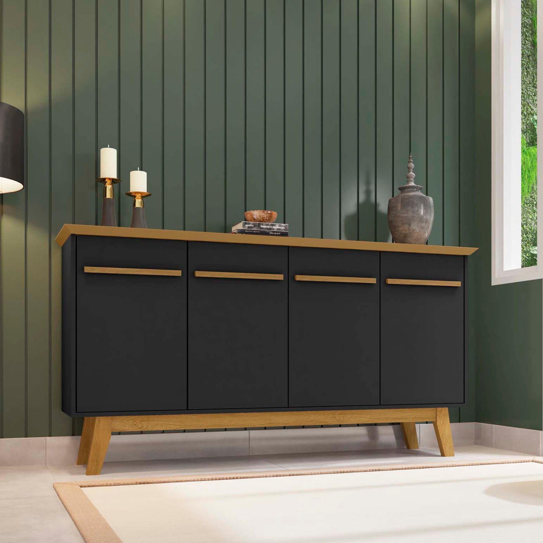 Bradley 63" Black Buffet Stand | Modern Solid Wood Sideboard & Storage Cabinet | MidinMod